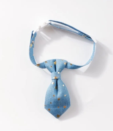 Designer Dog Collar with Long Tie – Golden Star Edition (Blue)