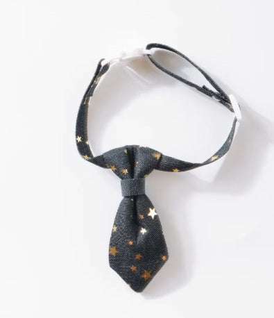 Designer Dog Collar with Long Tie – Golden Star Edition (Black)